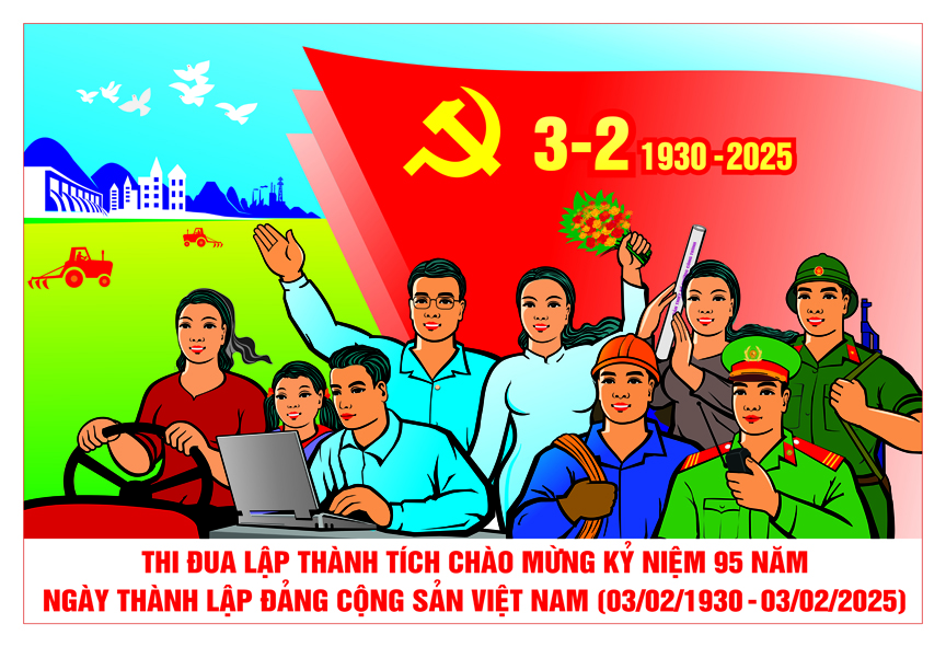 Tranh tuyên truyền 95 năm ngày thành lập ĐCS Việt Nam (03/02/1930-03/02/2025)