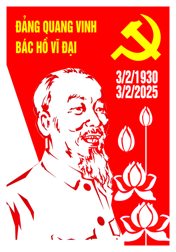 Tranh tuyên truyền 95 năm ngày thành lập ĐCS Việt Nam (03/02/1930-03/02/2025)