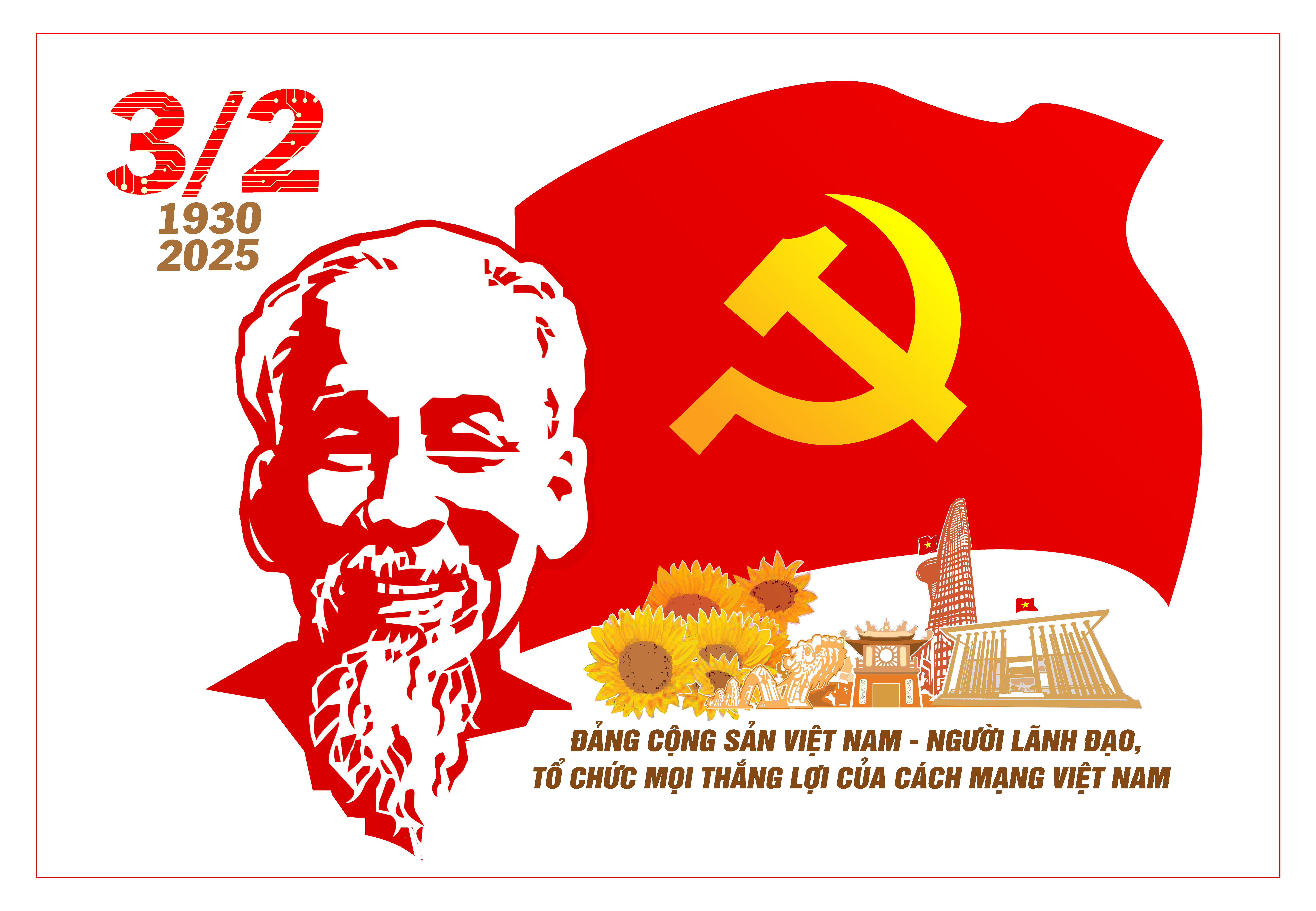 Tranh tuyên truyền 95 năm ngày thành lập ĐCS Việt Nam (03/02/1930-03/02/2025)