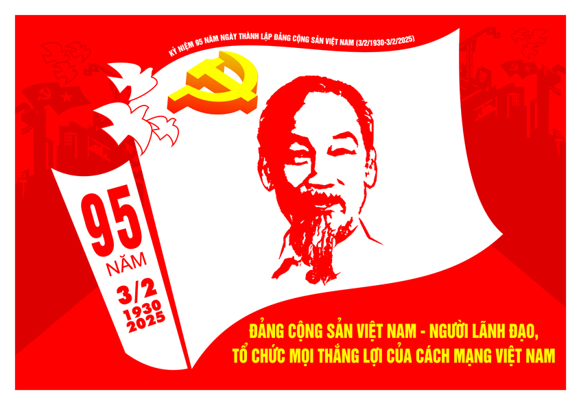 Tranh tuyên truyền 95 năm ngày thành lập ĐCS Việt Nam (03/02/1930-03/02/2025)