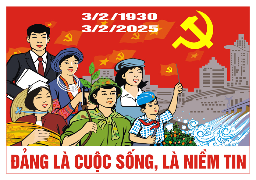 Tranh tuyên truyền 95 năm ngày thành lập ĐCS Việt Nam (03/02/1930-03/02/2025)