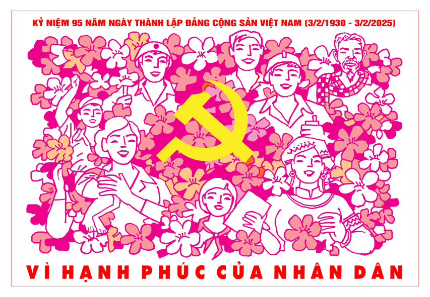 Tranh tuyên truyền 95 năm ngày thành lập ĐCS Việt Nam (03/02/1930-03/02/2025)