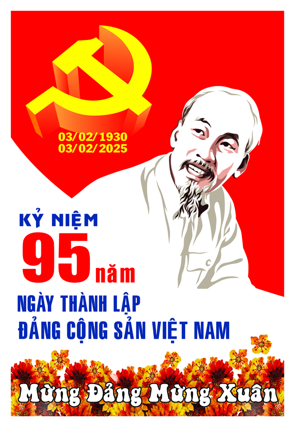 Tranh tuyên truyền 95 năm ngày thành lập ĐCS Việt Nam (03/02/1930-03/02/2025)