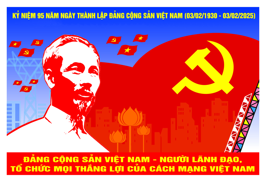 Tranh tuyên truyền 95 năm ngày thành lập ĐCS Việt Nam (03/02/1930-03/02/2025)