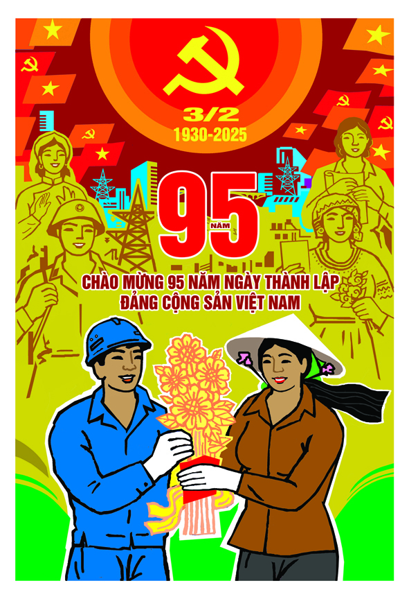 Tranh tuyên truyền 95 năm ngày thành lập ĐCS Việt Nam (03/02/1930-03/02/2025)